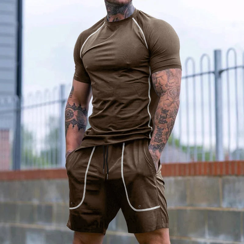 Herren nan eng anliegendes Freizeitset aus elastischem Jersey mit Kurzarmshirt und Kordelzugshorts