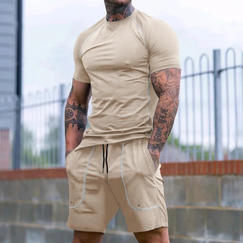 Herren nan eng anliegendes Freizeitset aus elastischem Jersey mit Kurzarmshirt und Kordelzugshorts