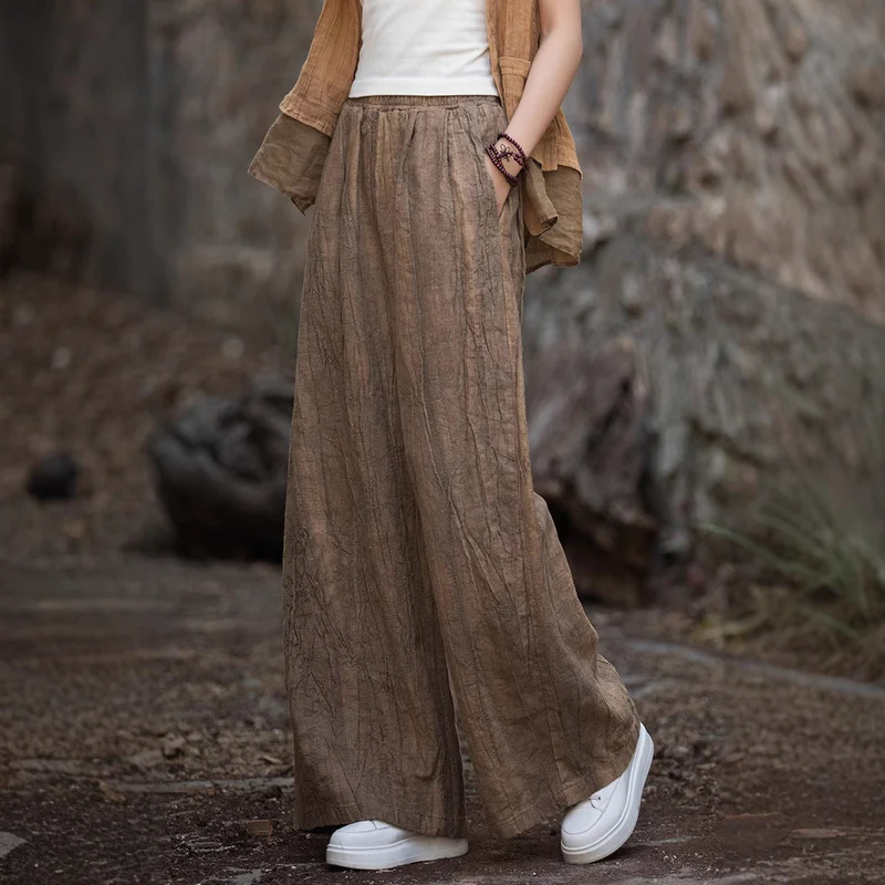 Damen weite Leinenhose mit eleganter Textur