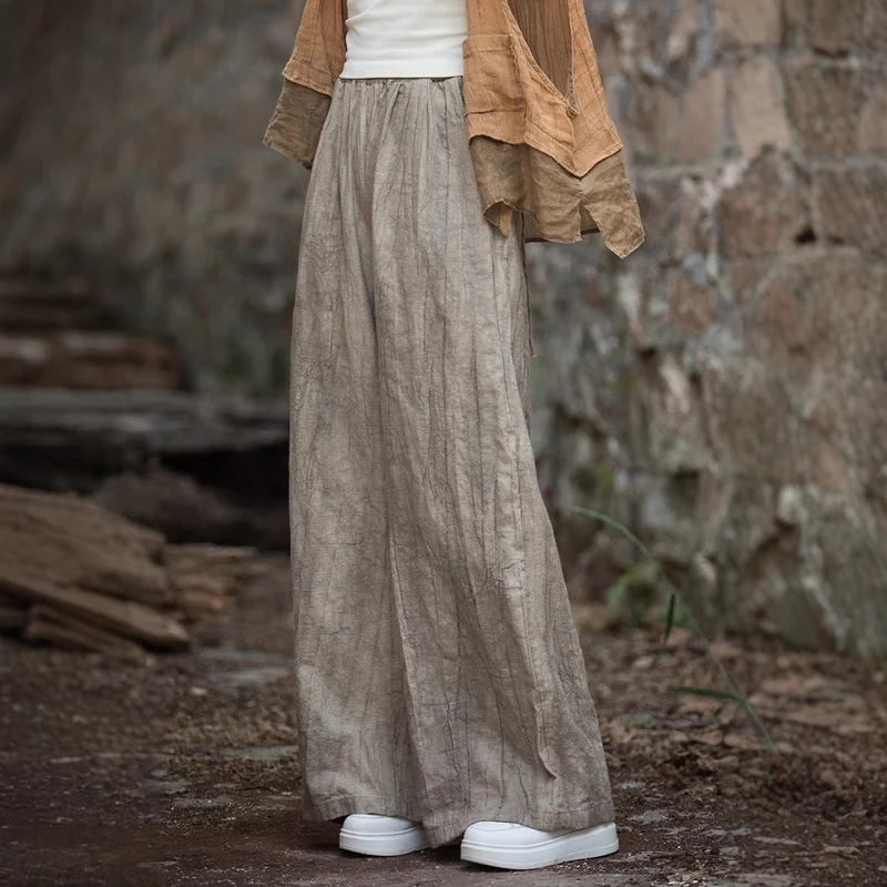 Damen weite Leinenhose mit eleganter Textur