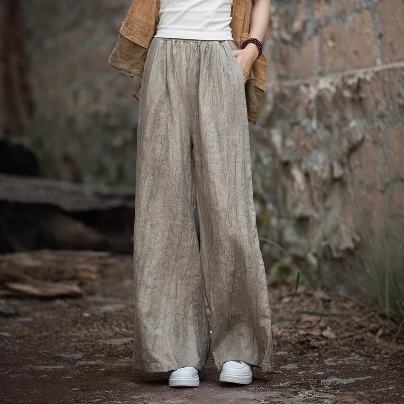 Damen weite Leinenhose mit eleganter Textur