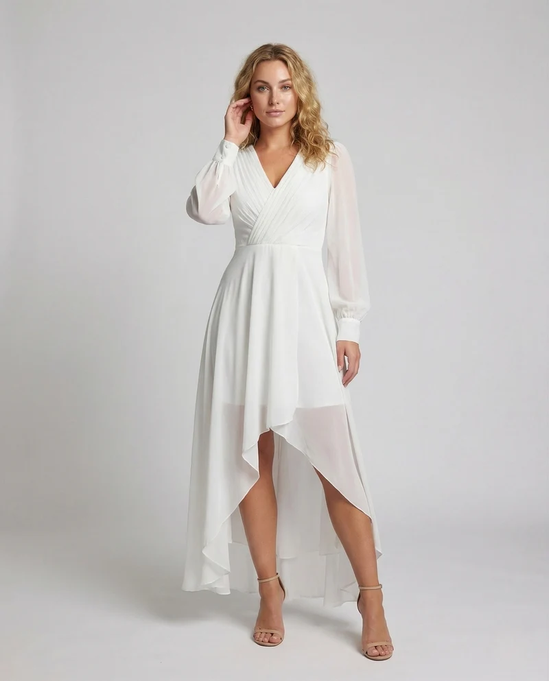 Damen Chiffon Abendkleid V Ausschnitt Asymmetrischer Saum