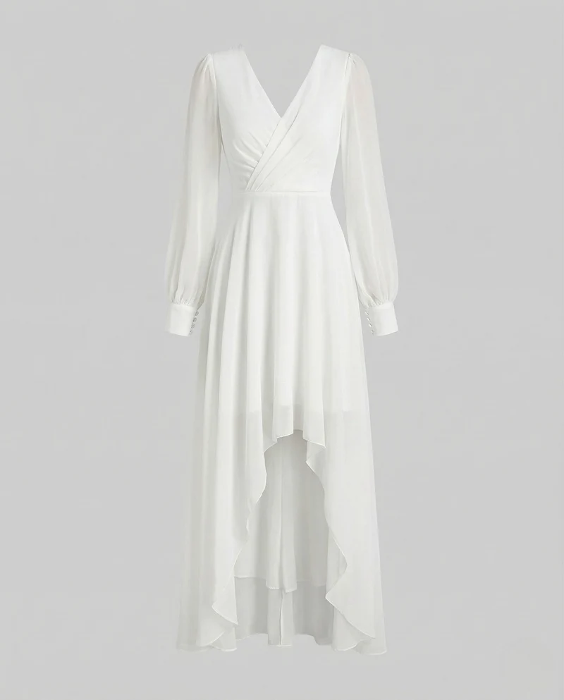 Damen Chiffon Abendkleid V Ausschnitt Asymmetrischer Saum