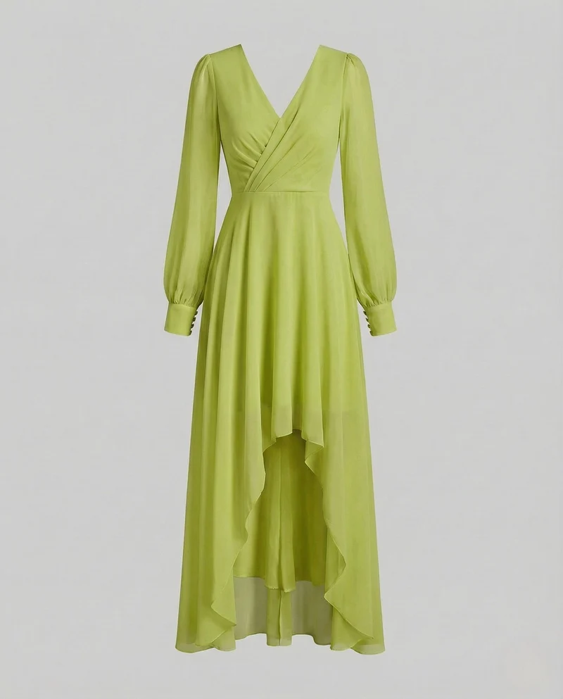 Damen Chiffon Abendkleid V Ausschnitt Asymmetrischer Saum