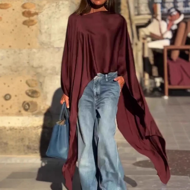 Damen luftige Tunika mit asymmetrischem Schnitt