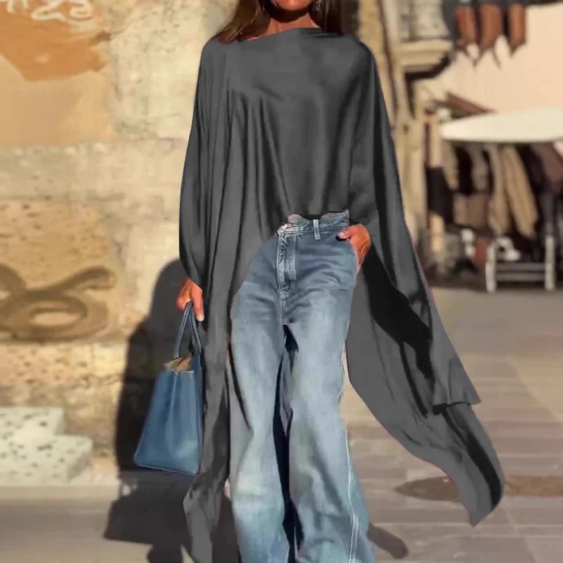 Damen luftige Tunika mit asymmetrischem Schnitt