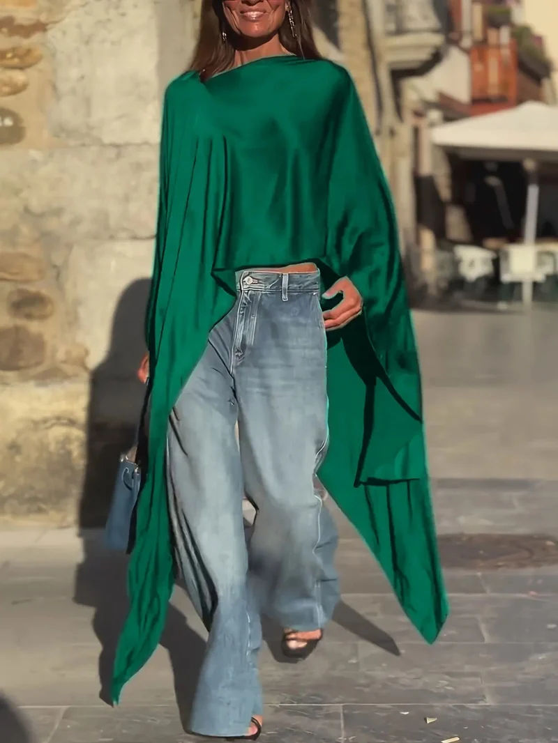 Damen luftige Tunika mit asymmetrischem Schnitt