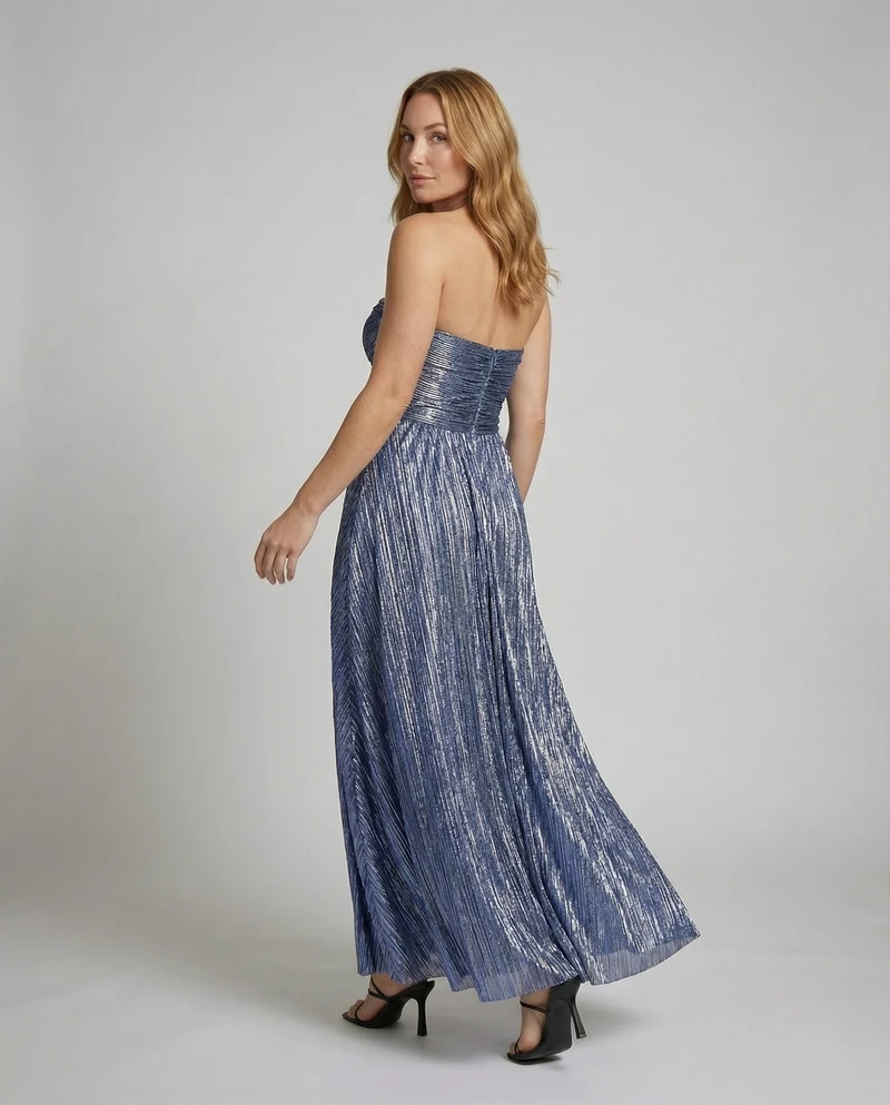 Damen trägerloses Plissee-Maxikleid mit Twist-Bustier