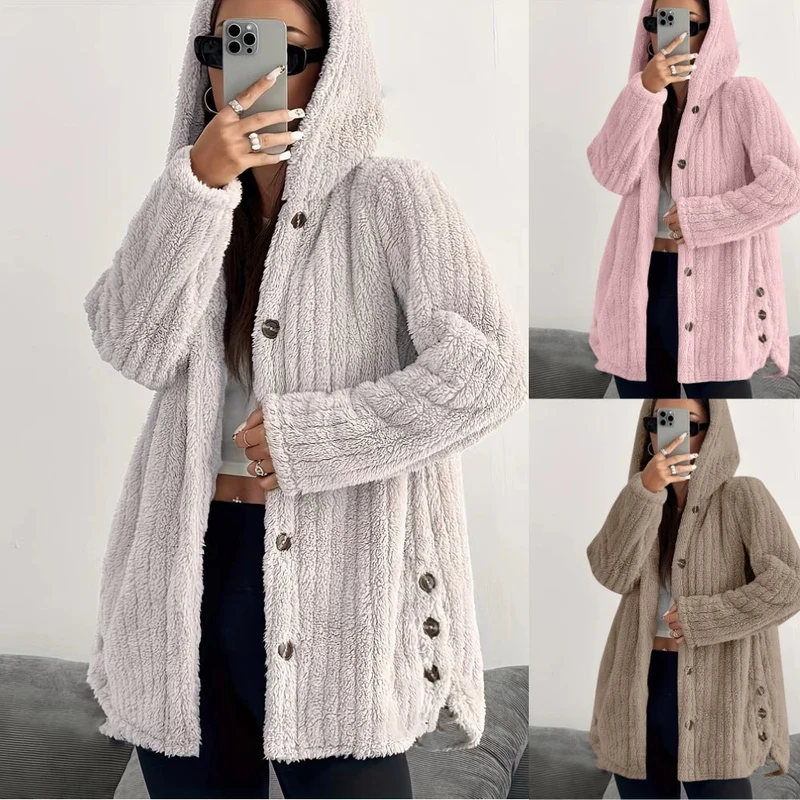 Damen Kuschelige Fleecejacke mit Kapuze Nord Taschen