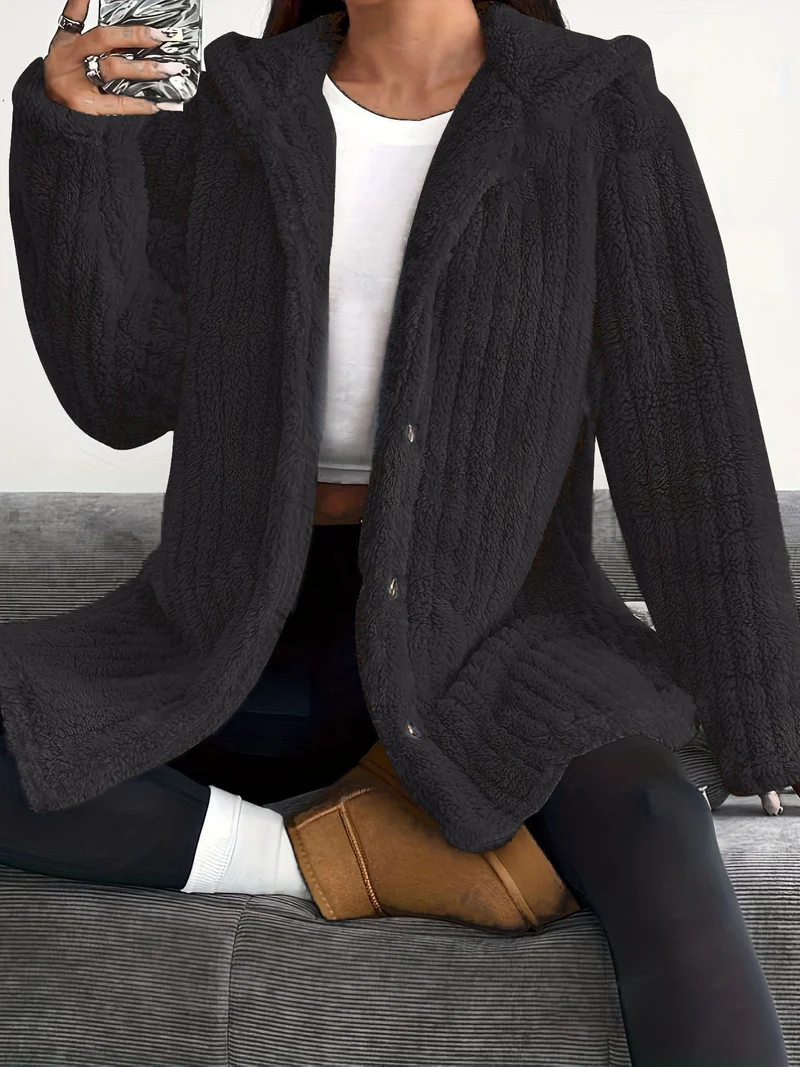 Damen Kuschelige Fleecejacke mit Kapuze Nord Taschen