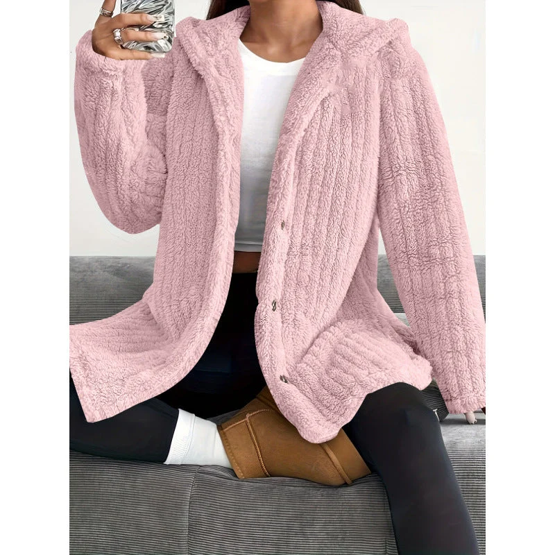 Damen Kuschelige Fleecejacke mit Kapuze Nord Taschen