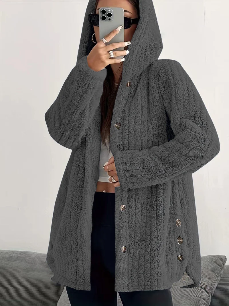 Damen Kuschelige Fleecejacke mit Kapuze Nord Taschen