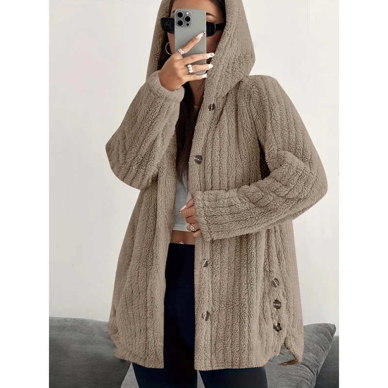 Damen Kuschelige Fleecejacke mit Kapuze Nord Taschen