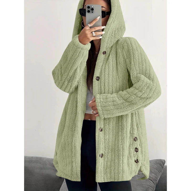 Damen Kuschelige Fleecejacke mit Kapuze Nord Taschen
