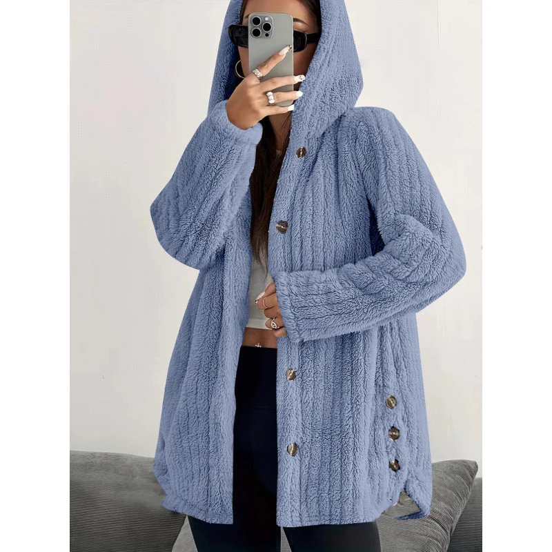 Damen Kuschelige Fleecejacke mit Kapuze Nord Taschen