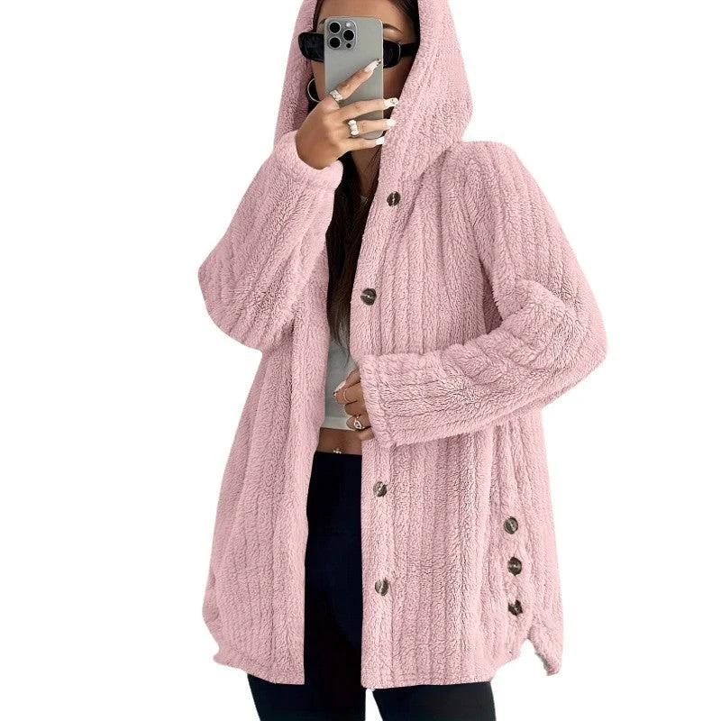 Damen Kuschelige Fleecejacke mit Kapuze Nord Taschen