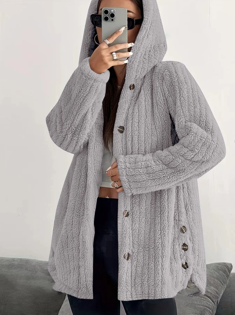 Damen Kuschelige Fleecejacke mit Kapuze Nord Taschen