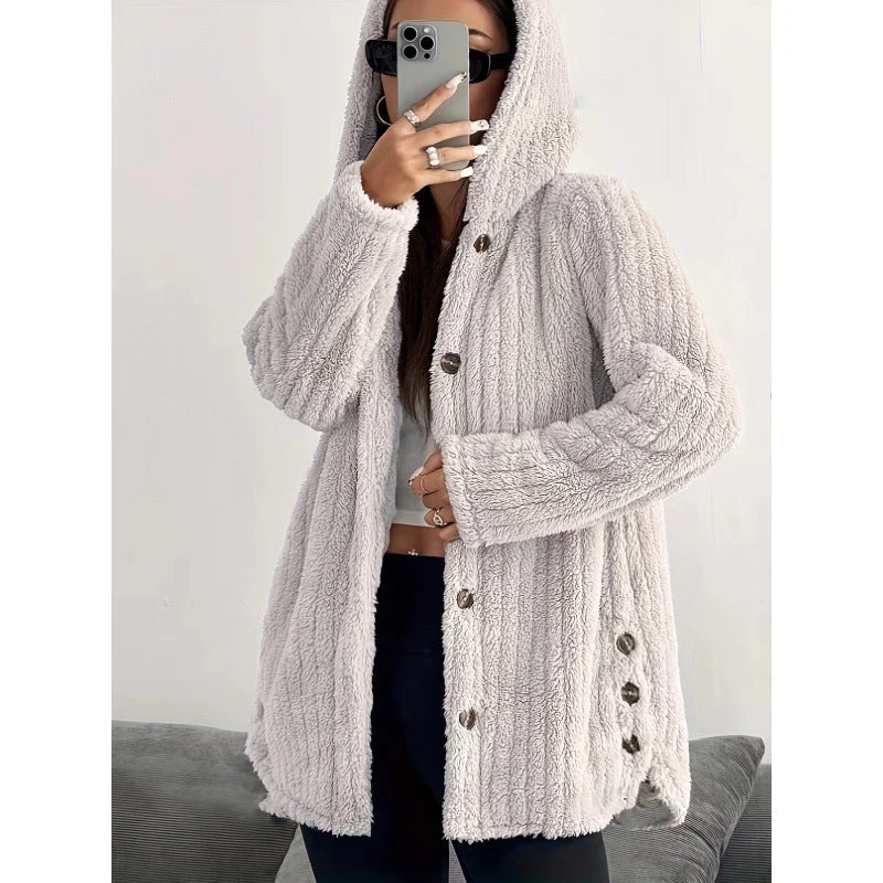 Damen Kuschelige Fleecejacke mit Kapuze Nord Taschen