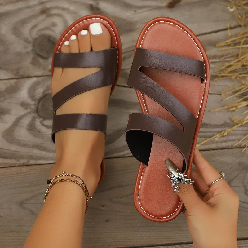 Damen Flache Freizeit-Sandalen mit komfortablem Kreuzriemen-Design Nord Taschen
