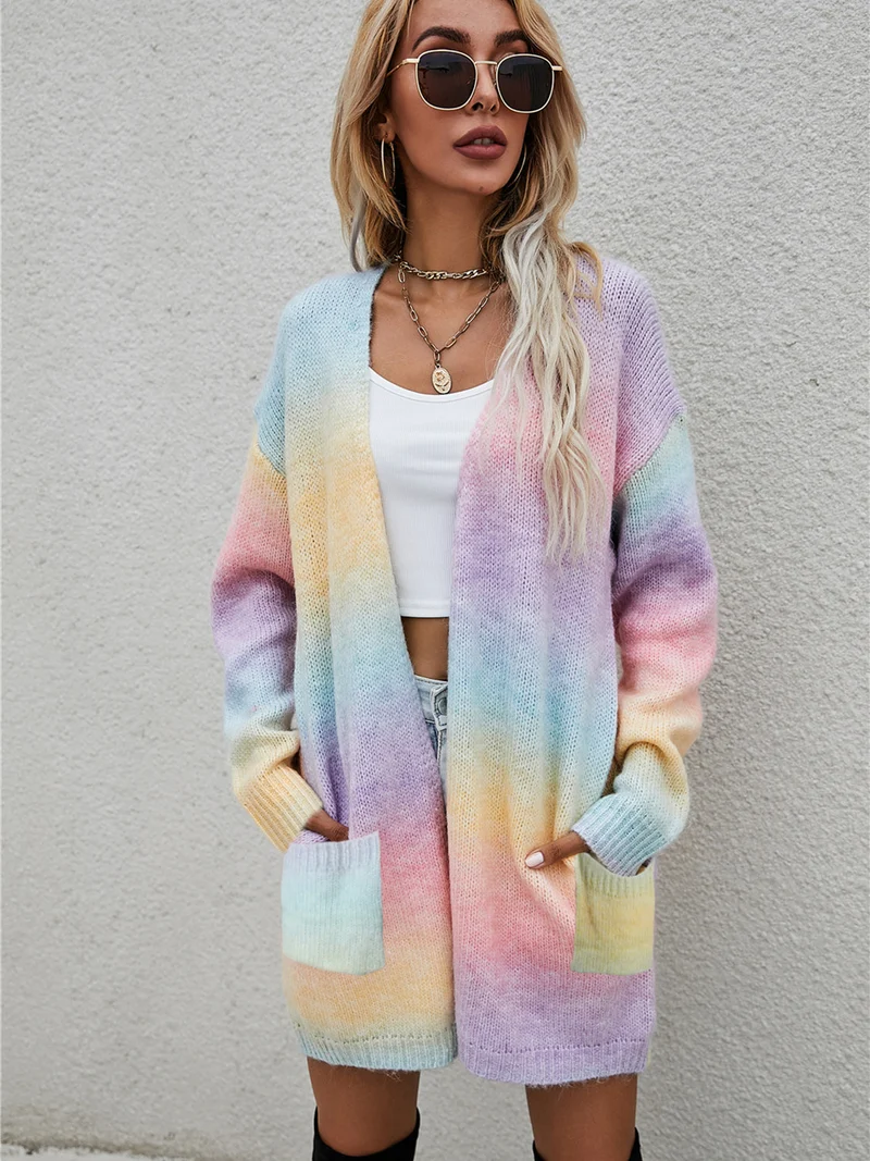 Engel Flügel Vollgröße Gefütterte Offene Vorderansicht Gradient Cardigan