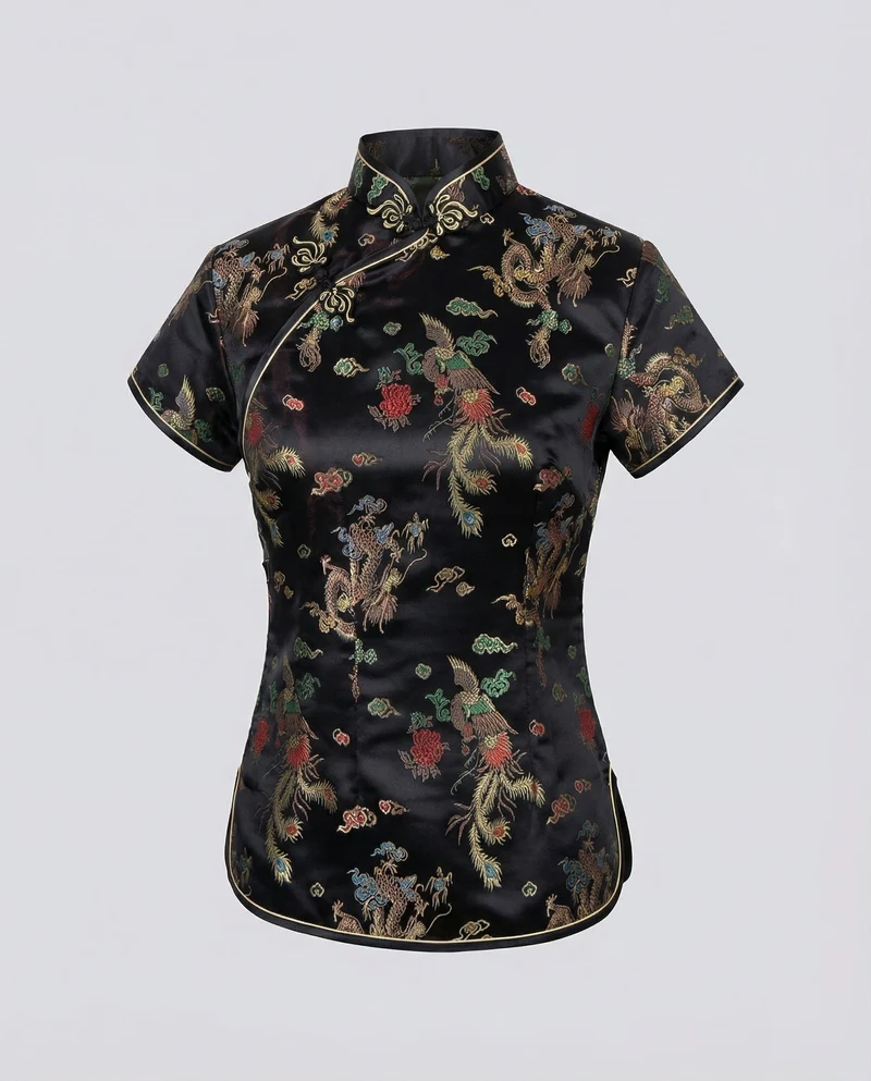 Damen Qipao-Stil Brokat Stehkragenbluse