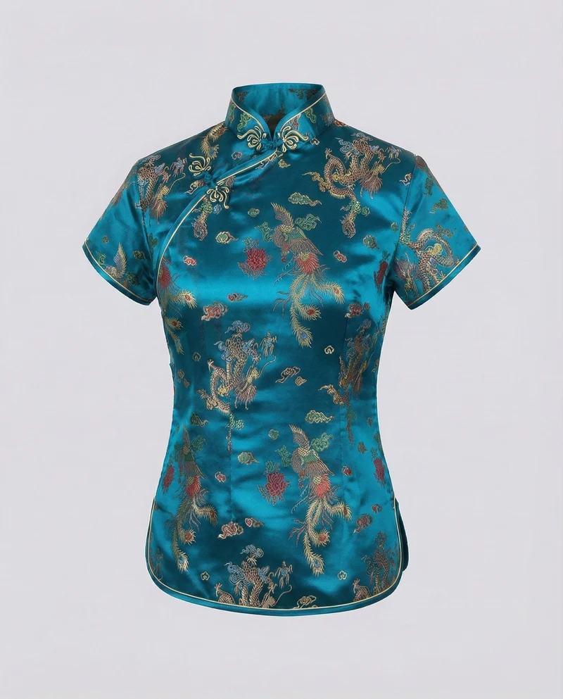Damen Qipao-Stil Brokat Stehkragenbluse