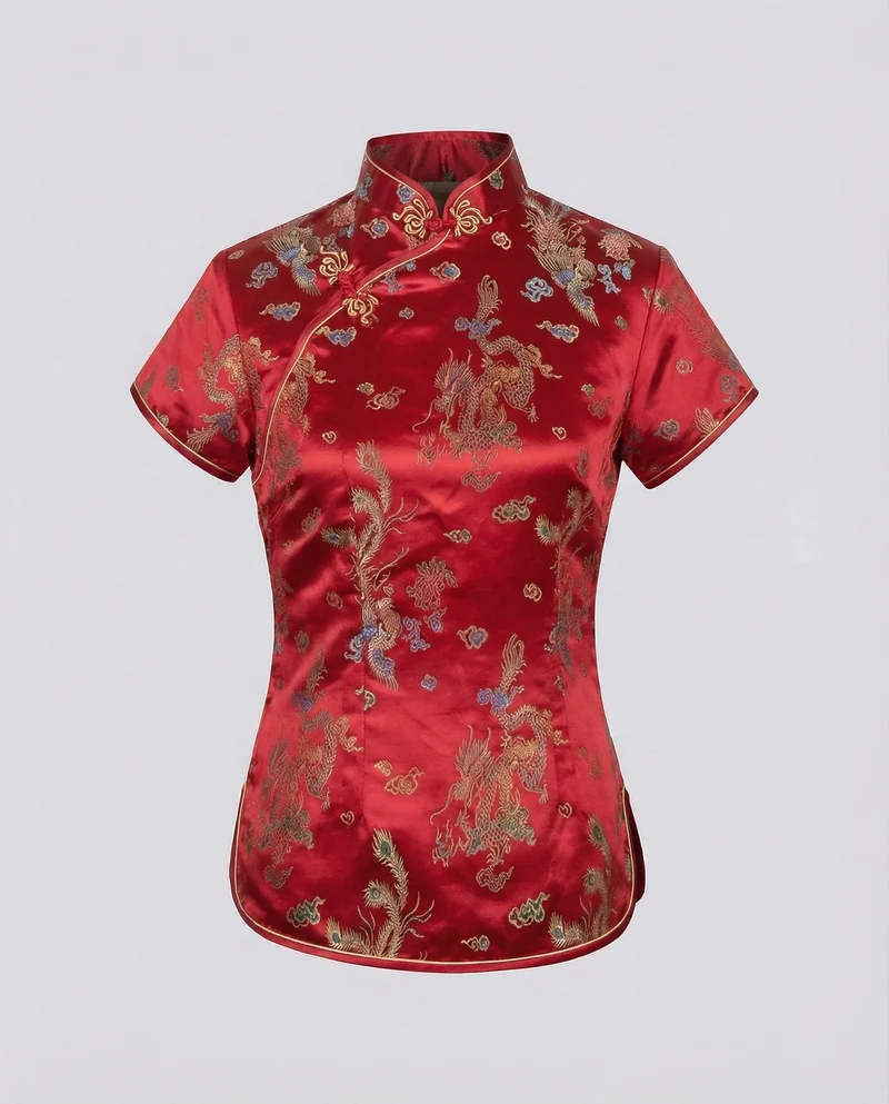 Damen Qipao-Stil Brokat Stehkragenbluse