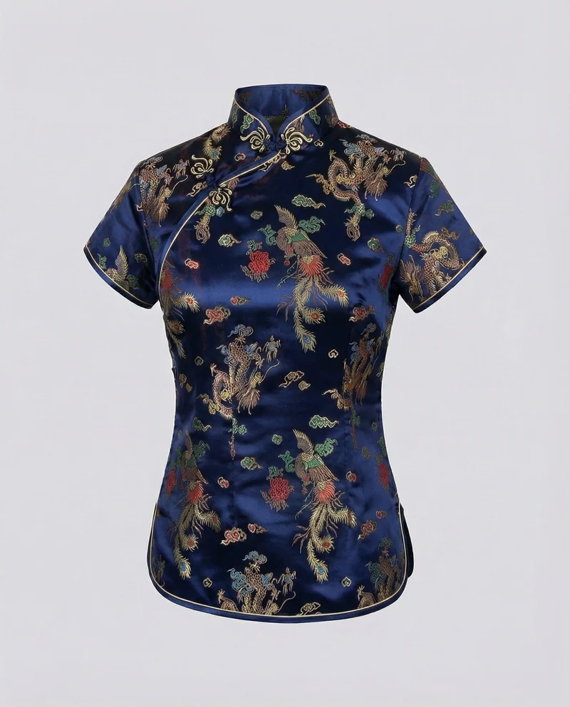 Damen Qipao-Stil Brokat Stehkragenbluse