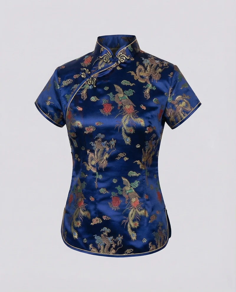 Damen Qipao-Stil Brokat Stehkragenbluse