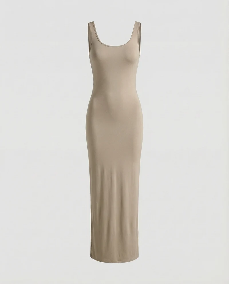 Damen schlankes Maxi-Tankkleid aus Rippjersey
