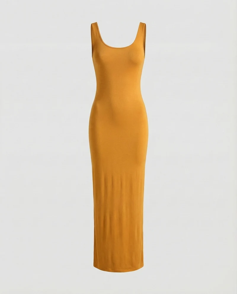 Damen schlankes Maxi-Tankkleid aus Rippjersey