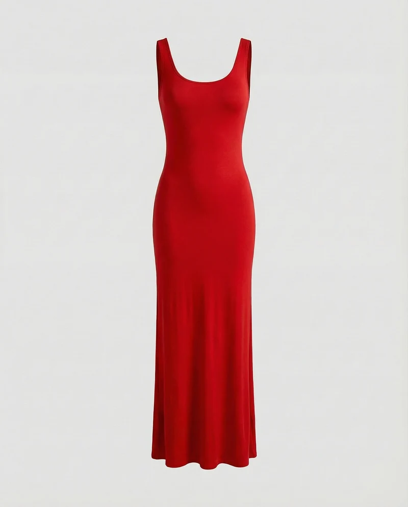 Damen schlankes Maxi-Tankkleid aus Rippjersey