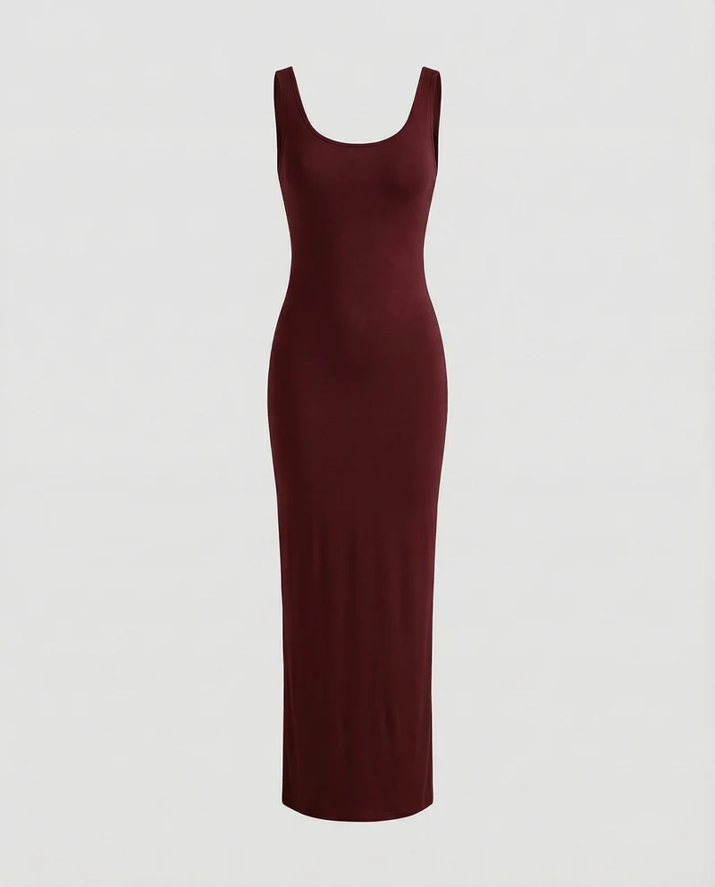 Damen schlankes Maxi-Tankkleid aus Rippjersey