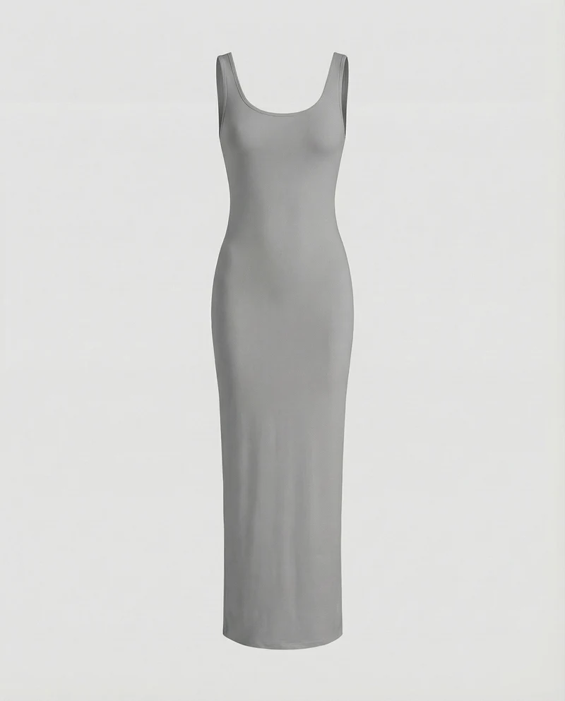 Damen schlankes Maxi-Tankkleid aus Rippjersey