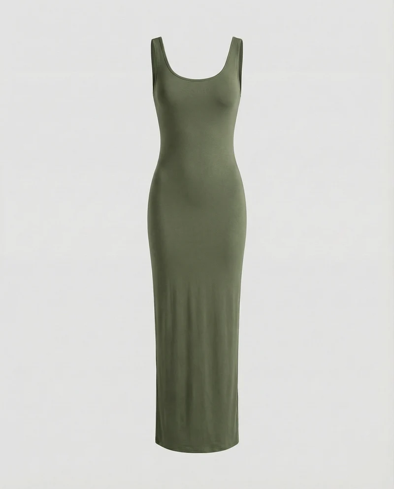 Damen schlankes Maxi-Tankkleid aus Rippjersey