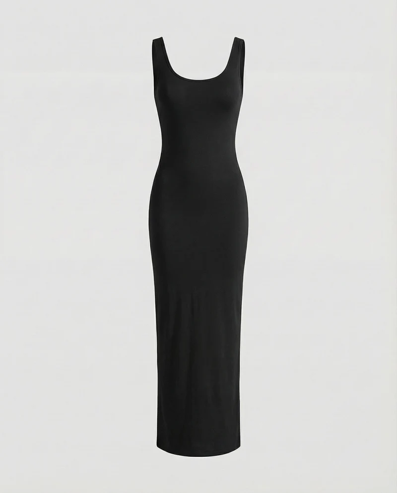 Damen schlankes Maxi-Tankkleid aus Rippjersey