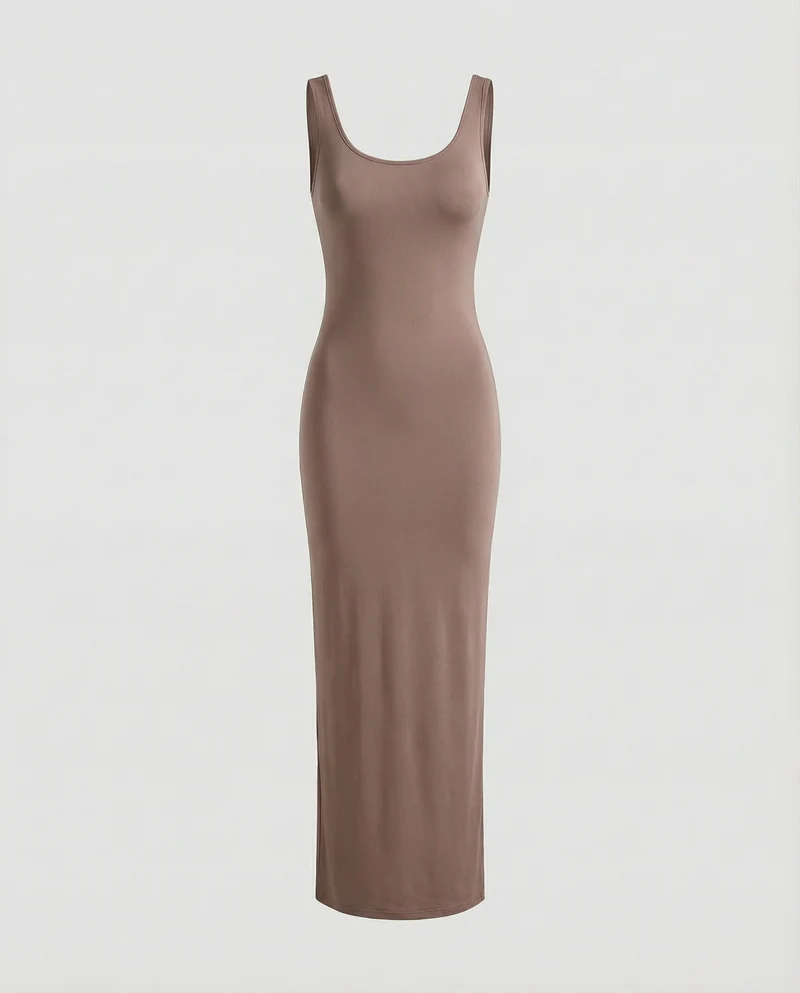 Damen schlankes Maxi-Tankkleid aus Rippjersey
