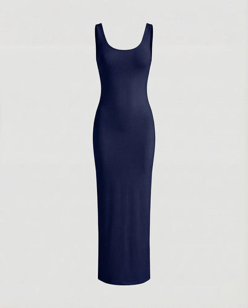 Damen schlankes Maxi-Tankkleid aus Rippjersey