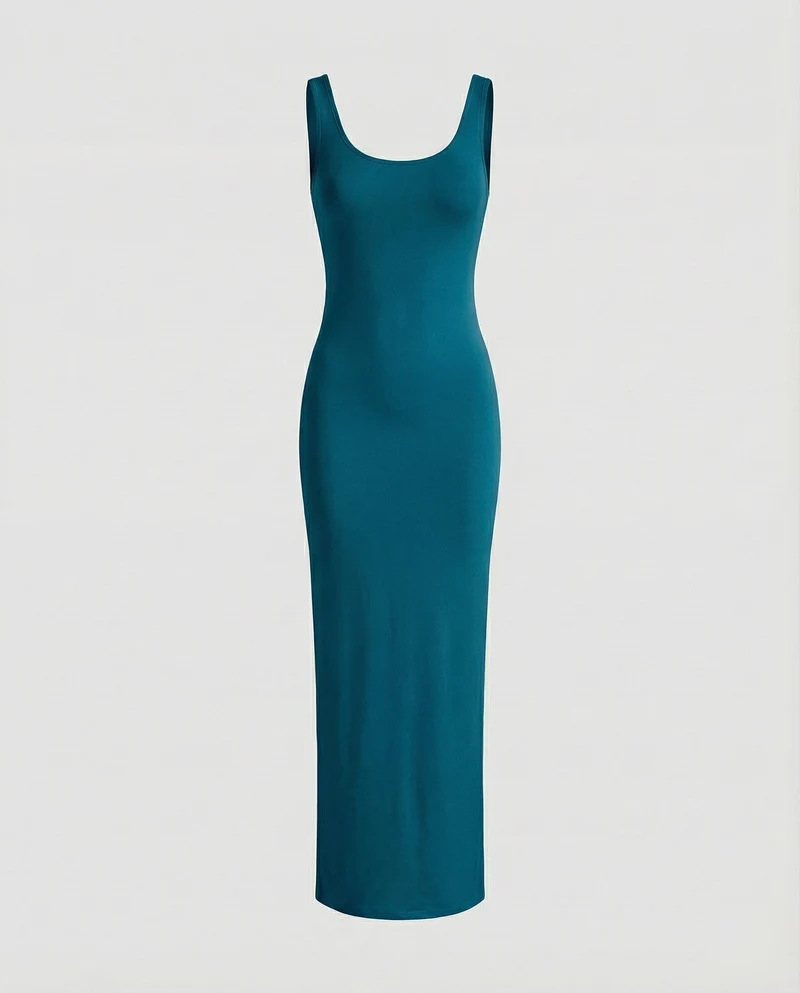 Damen schlankes Maxi-Tankkleid aus Rippjersey