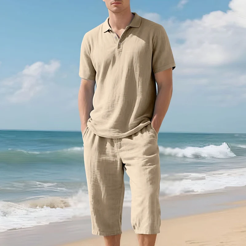 Herren nan leichtes Polo- und Bermuda-Set aus seidigem Baumwolljersey