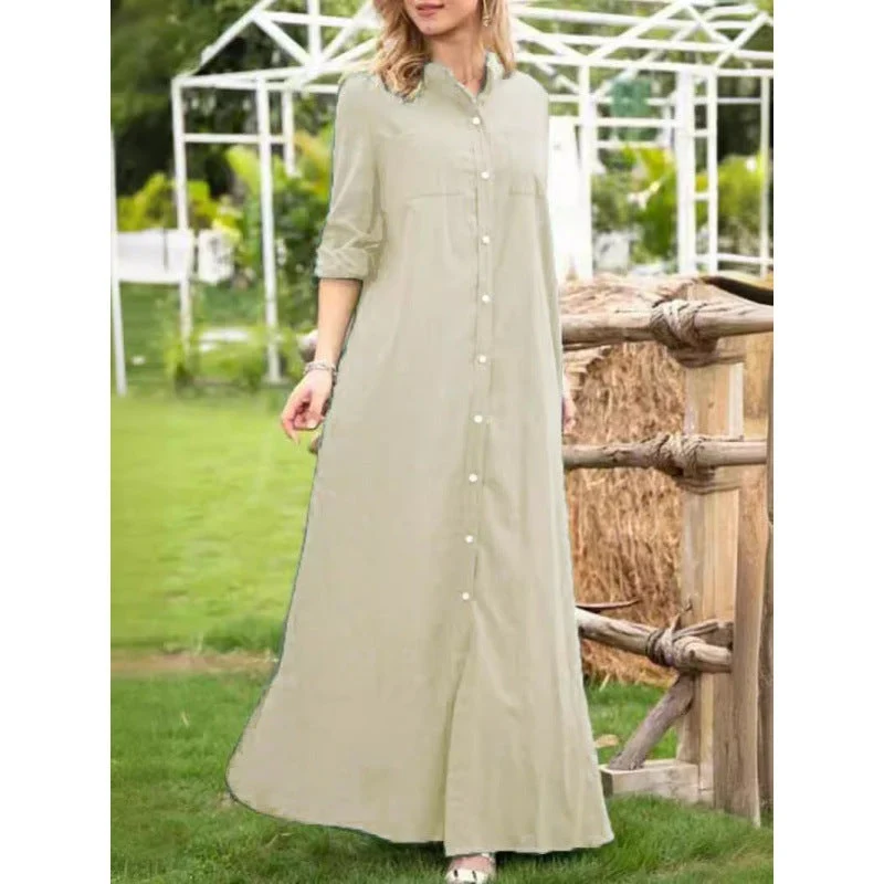 Damen Langarmhemdkleid mit Knopfdetails und raffiniertem Schnitt