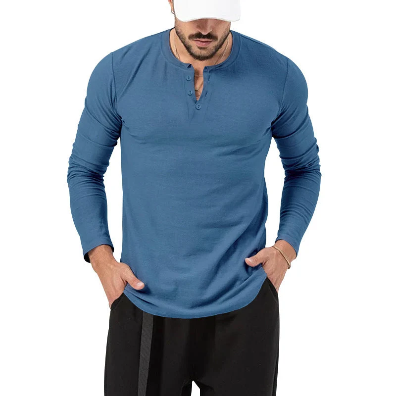 Herren Langarm Henley-Shirt mit modischem Knopfverschluss Nord Taschen