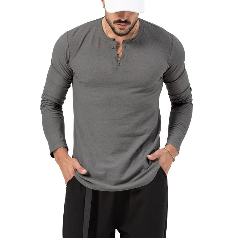 Herren Langarm Henley-Shirt mit modischem Knopfverschluss Nord Taschen