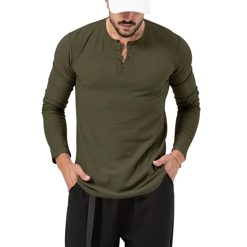 Herren Langarm Henley-Shirt mit modischem Knopfverschluss Nord Taschen