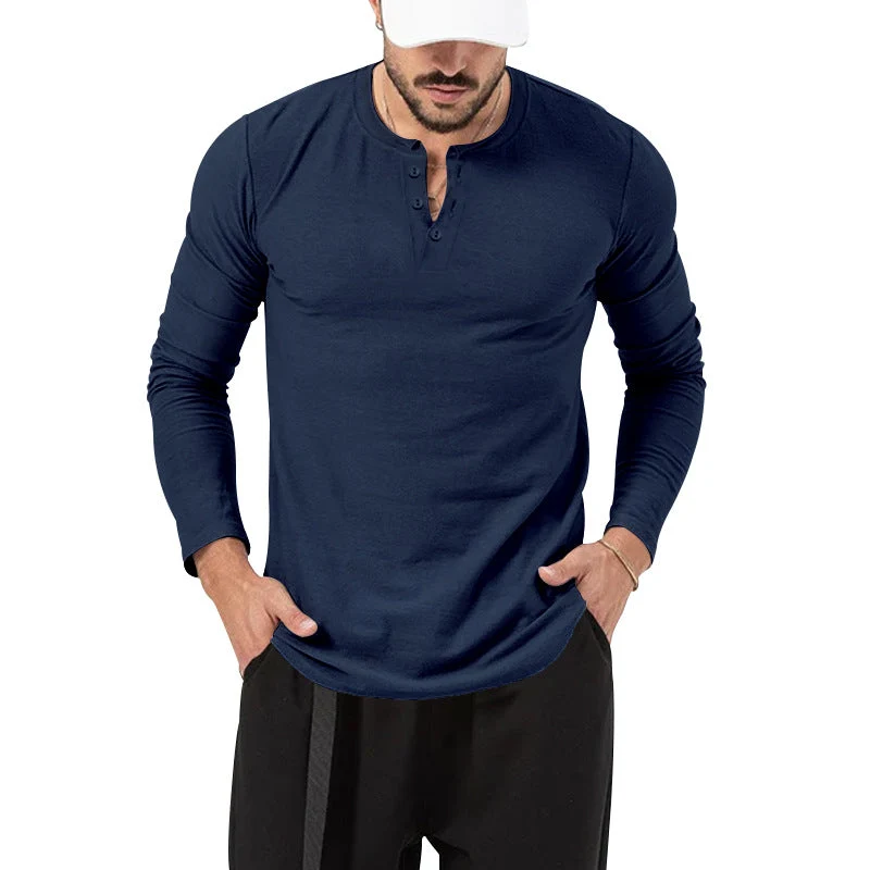 Herren Langarm Henley-Shirt mit modischem Knopfverschluss Nord Taschen