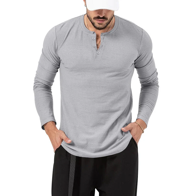 Herren Langarm Henley-Shirt mit modischem Knopfverschluss Nord Taschen