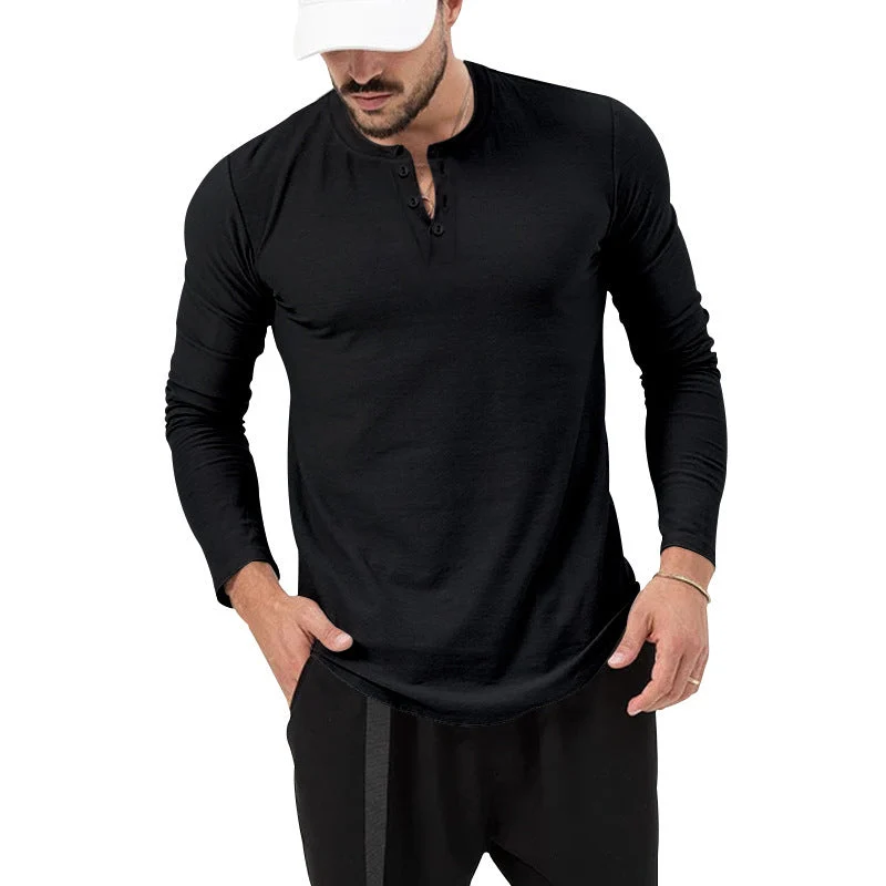 Herren Langarm Henley-Shirt mit modischem Knopfverschluss Nord Taschen