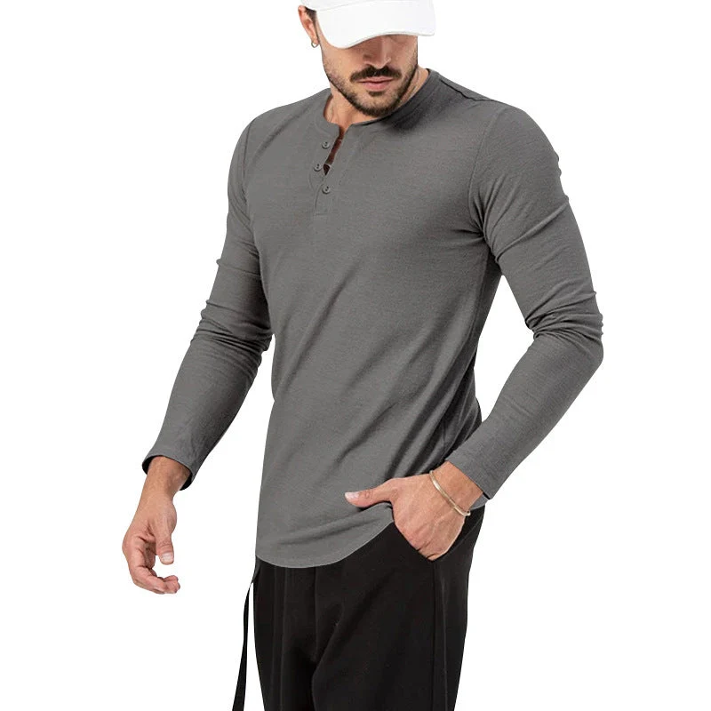 Herren Langarm Henley-Shirt mit modischem Knopfverschluss Nord Taschen
