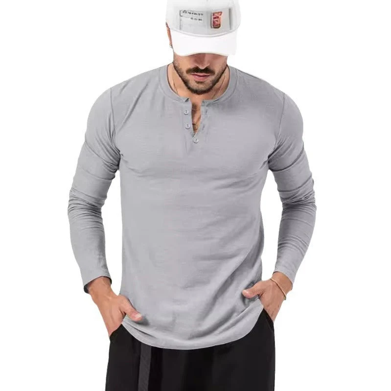 Herren Langarm Henley-Shirt mit modischem Knopfverschluss Nord Taschen