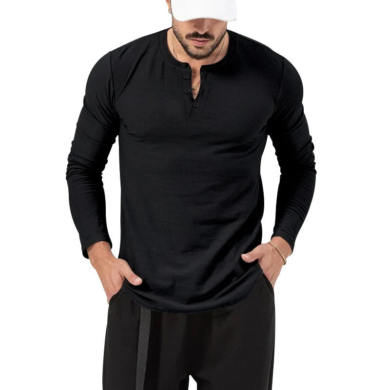 Herren Langarm Henley-Shirt mit modischem Knopfverschluss Nord Taschen